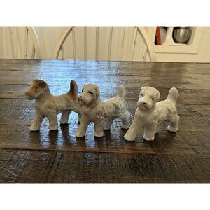 Vintage Irish Terrier White Dog Miniature Figurines Made In Japan Set Of 3